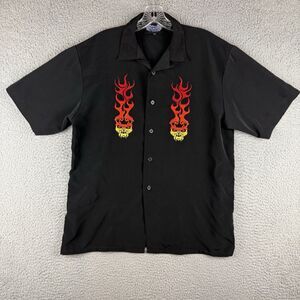 Silver Point Shirt Men’s XL Short Sleeve Button Down Black Flames